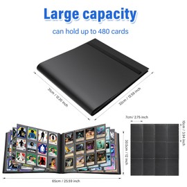 Scrapbook Cards, 20 Pages 480 Cards Capacity Trading Cards Album, Waterproof Collector's Book Trading Cards Folder Gift for Cards Collectors and Children's Birthday (Black)