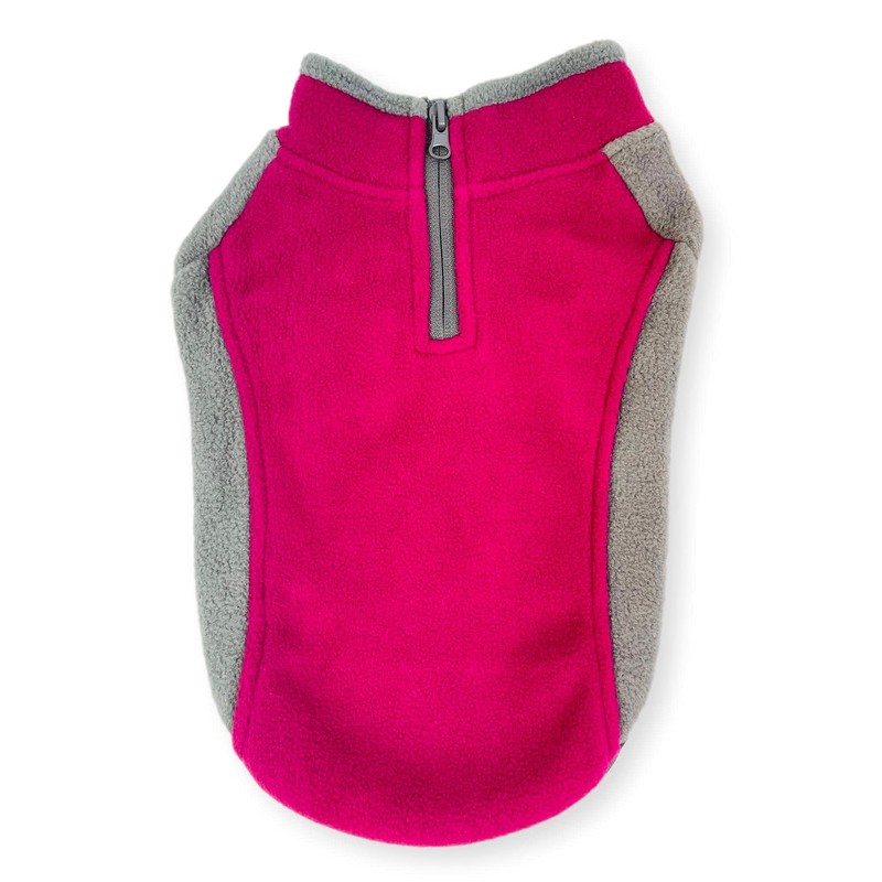 Extra Thick Stretch Fleece Dog Jumper Coat (X-Large, Dark Pink/Grey)
