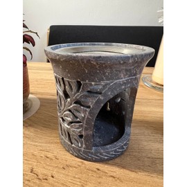 Bitto Korba Incense Burner Lantern 10 cm, Diameter 9 cm with Stainless Steel Strainer – Fair Trade Soft Stone with Leaf Relief