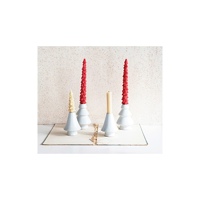 Creative Co-Op Stoneware Tree Taper Candle Holders, White, Set of