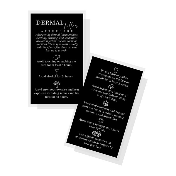 Dermal Filler Aftercare Card | 50 Pack | 2x3.5” inches