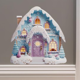 Christmas Village House Wall Sticker - Bright Blue and Purple Frosting Cotton Candy Holiday Decor Door
