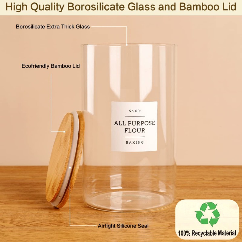 HHMJSM 1 Gallon Large Glass Food Storage Containers With Airtight