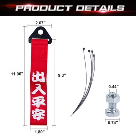 JDM Sports Red Racing Tow Strap Fit Rear Front Bumper Decorative Trailer Belt with Chinese Slogan + Rear Bumper Diffuser Side Fender Skirt Lip Splitter Guard Protector Universal (Glossy Black)