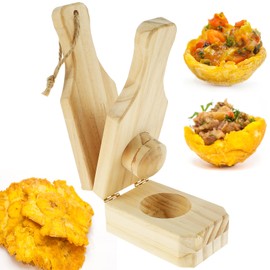 Wooden Tostones Plantain Press with Handle Bamboo Banana Smasher Green Plantain Smasher Maker Easy Storage for Fried Plantains Chips and Tostones Cups (6.3×2.36×2.3inch)