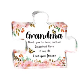 Birthday Gifts for Grandma Acrylic Puzzle Piece Plaque for Grandmother Nana Mothers Day Gifts from Granddaughter Grandson I Love You Acrylic Ornament for Gigi Mimi Christmas Gift