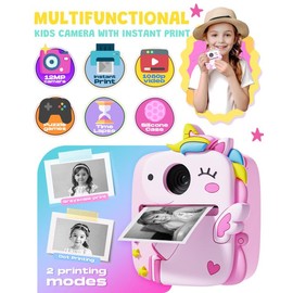 Kids Camera Instant Print for Boys Girls, Christmas Birthday Gifts for 3 4 5 6 7 8 9 Year Old Boys Girls, 1080P Kids Digital Camera Toys for Kids Age 3-9 Pink