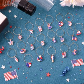 Libemskix 4th of July Wine Glass Charms, 20Pcs Patriotic Wine Glass Markers Glasses Tags for Stem Glasses Markers Independence Day Memorial Day Party Favors Supplies