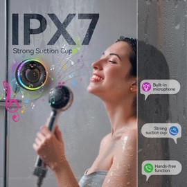 TECKNET Bluetooth Shower Speaker, Portable Wireless Shower Speaker IPX7 Waterproof with 360° Stereo Sound, RGB & LED Time Display,Suction Cup & Built‑in Mic,Ideal for Bathroom,Outdoor & Travel