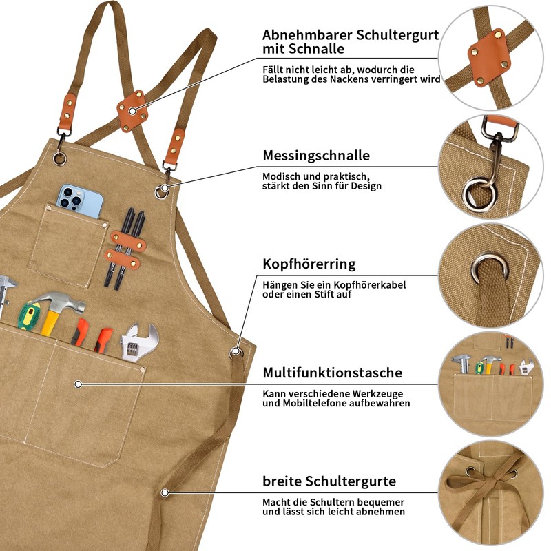 KOOOGEAR Multifunctional Canvas Apron, Work Apron, Welding Apron, Grill Cooking