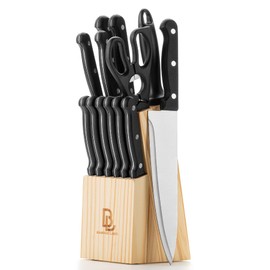 BAMBOO LAND- Kitchen Knife Set, 14 pcs, Stainless Steel Knife Set with Block and Sharpener