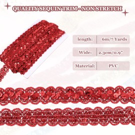 sourcing map 2.3cm x 6m Sequin Trim Red Wave Flat Sequin Braid Trim Strip Paillette Ribbon for Crafts, Embellishments, DIY Sewing Costume Decor