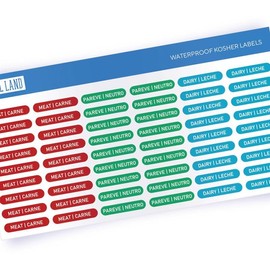 Label Land Kosher Sticker Labels (Spanish/English Text), Pack of 108 - Meat, Dairy and Pareve, Color Coded Labels for Food Labeling & Storage, Dishwasher Safe, Red Blue Green, 36 of Each Color