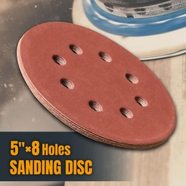 POWERTEC 50PK, 5 Inch 8 Hole Hook and Loop Sanding Discs, 40 Grit, Sandpaper for Random Orbital Sanders, 45004-P2