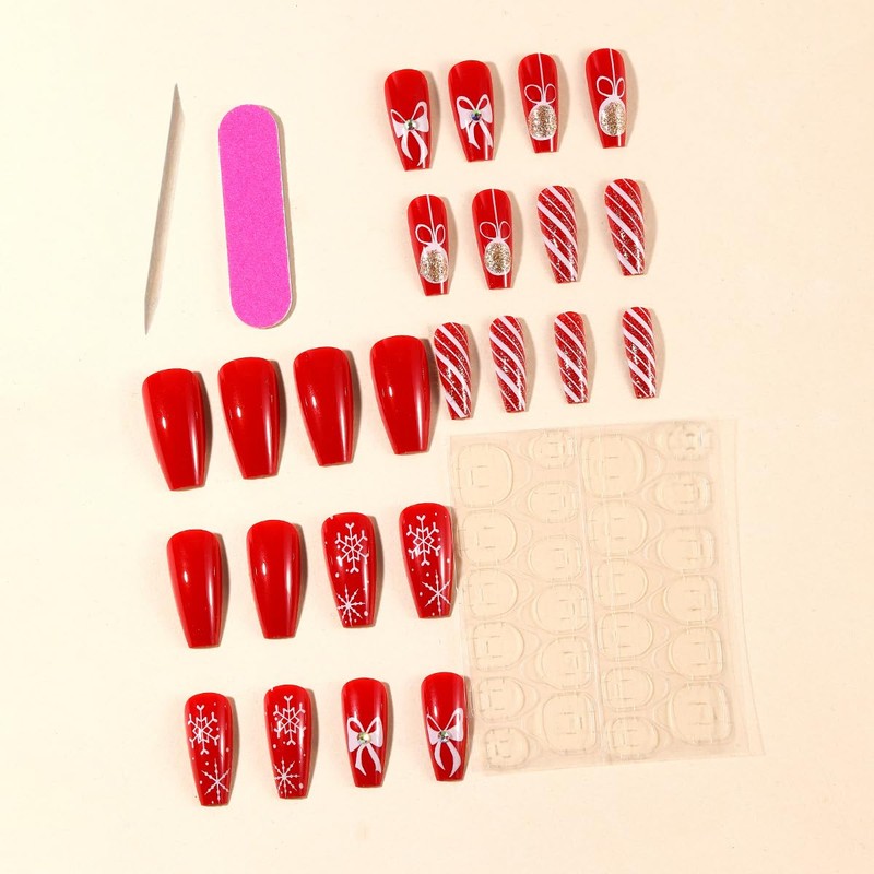 Red Christmas Press on Nails Medium Square Fake Nails with
