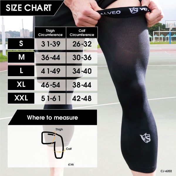 VITAL SALVEO-Sports Outdoor Compression Long Knee Sleeve Leg Support knee brace Thin Light undersleeve Germanium Recovery Running Basketball (1 Pair) Large