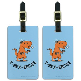 T-Rex-Ercise Exercise Dinosaur Funny Luggage ID Tags Cards Set of 2