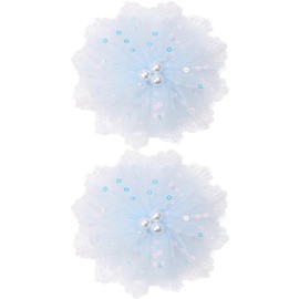 ZOLYCO 3.5 Inch Lace Pearl Bow Clips for Women Girls Thick Ribbon Boutique Alligator Clips Hair Accessories for Kids Children Young Girls 2 Pcs (Blue)