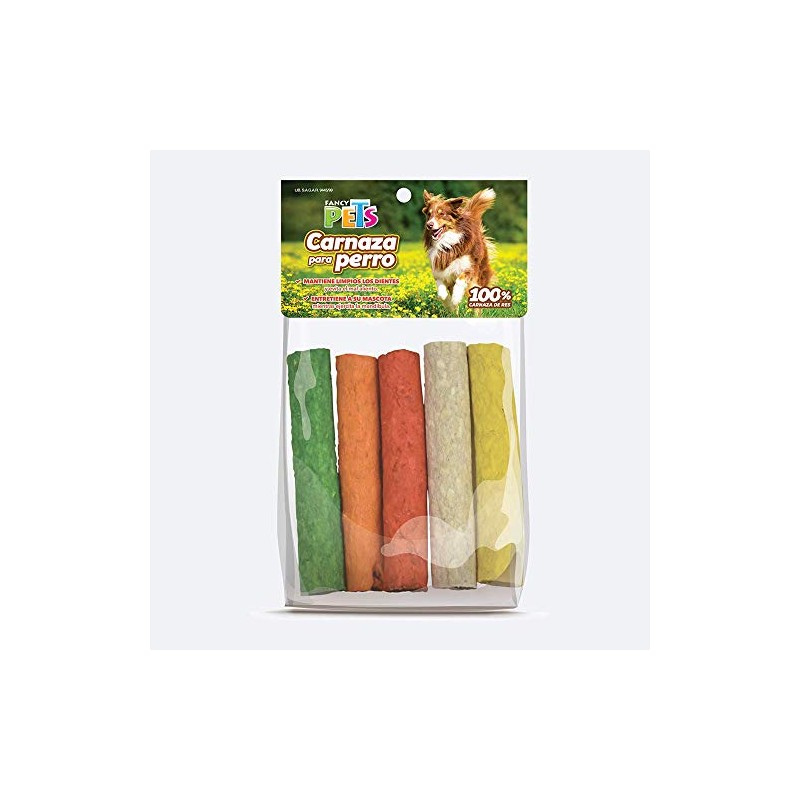 Fancy Pets Palitos Huecos de Carnaza de Colores para Perros