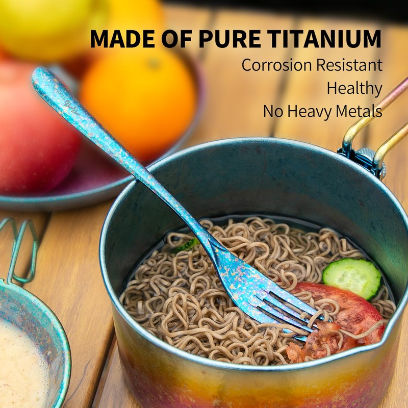TiTo Titanium Cutlery Set, Lightweight Pure Titanium Fork & Spoon,