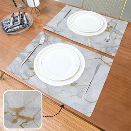 One Bear - Manteles individuales de mármol con textura blanca y dorada, antideslizantes, resistentes al calor, para mesa de comedor, cocina, día festivo, fiesta, juego de 6