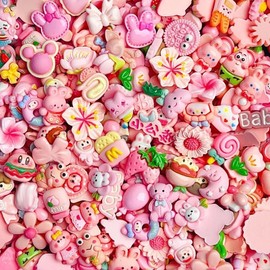 COOSLIM 10pcs Slime Charms, Resin Cherry Charms Kawaii Cute Animal Set, Mixed Assorted Sweets Flatback Beads Making Supplies for DIY Craft Making and Ornament Scrapbooking(Pink)