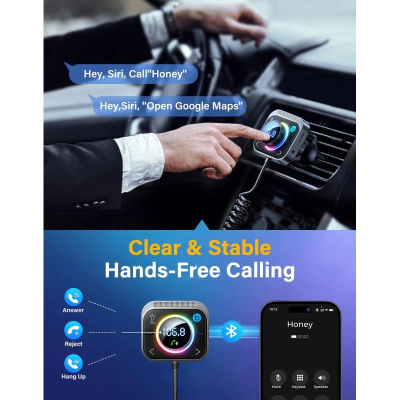 JOYROOM 66W Bluetooth Car Adapter with HiFi Bass LED Light