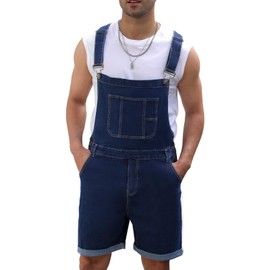 Beitiny Mens Denim Shorts Bib Overall Jean Romper Casual Loose Fit Walkshort Summer Jumpsuit Coveralls with Zipper