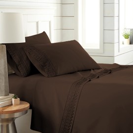Southshore Fine Living, Inc. Vilano Lace, 4-Piece, 21-Inch Extra Deep Pocket Sheet Set, Easy Care, Shrinkage Free Sheet Set with 1 Flat Sheet, 1 Fitted Sheet, 2 Pillowcases, Chocolate Brown, Full