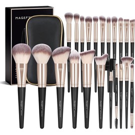 MAGEFY Brochas para Maquillaje 22 Piezas con Estuche Alta Calidad Sintético Set de Brochas de Maquillaje Viajes Portátiles Sombra de Ojos Base de Maquillaje-Oro Negro