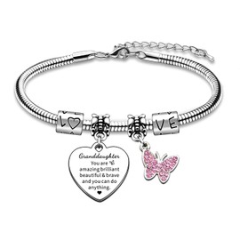 AMZQ My Granddaughter Gifts Inspirational Charm Pink Butterfly Bracelet Gift Granddaughter Christmas Birthday Gift You Are Amazing Brilliant Beautiful & Brave And You Can Do Anything…