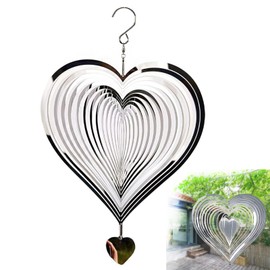 Edelstahl Windspiel,3D Hängende Wind Spinner,Drehendes Kinetic Windmobile,Edelrost Windspiel Spirale Herz,Lichteffekt Design Windspiele Garten,Windspiel für Wohnzimmer Korridor Fensterdeko Hängend