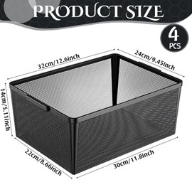 Shimeyao 4 Pcs 12.6 x 9.4 x 5.5 Metal Mesh Wire Baskets CD Storage Box Metal Organizer Bin with handle for Home Office Pantry Kitchen(Black)