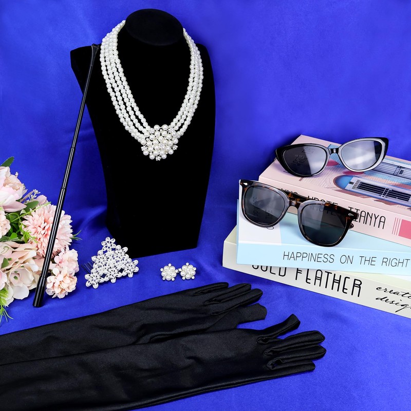 Horolam 6PCS 1920s Accessories, Holly Golightly Costume 20s Accessories Pearl