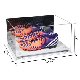 Better Display Cases Acrylic Shoe Display Case - Large Rectangle Box with Mirror Case, White Risers and White Base (V12/A026)