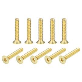 sourcing map Flat Head Socket Cap Screws, M4-0.7 x 20mm Brass Inner Hex Drive Fasteners Bolts 24Pcs