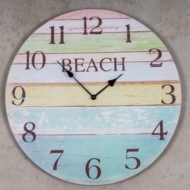 Wall Clock Diameter 45 cm Beach Colourful Wooden Clock Maritime Wall Decoration Beach Summer Rainbow Holiday Decoration Wall Picture