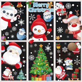 HAYHOI Christmas Window Clings,191Pcs Double-Side Christmas Decorations for Glass Windows, Cute Cartoon Hello Xmas Snowflake Decal for Indoor Outside Shop Party Decor New Year White Christmas Stickers