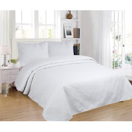 All American Collection 2pc Modern Contemporary Soft Comfy Bedroom Bedspread Quilt Set (White, Twin)