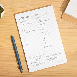 Daily Planner Notepad with Hourly Schedule - ADHD Planner, Time Block Planning Pad, Desktop To Do List, College Supplies - 6 x 9” - 50 Undated Sheets