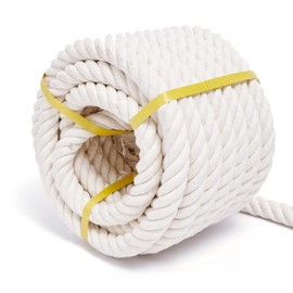 Natural Cotton Rope 1 Inch x 50 Feet, 4-Strand Twisted Cotton Rope, Natural Thick White Rope, Soft Rope Cord, Craft Rope for Sports, Decoration, Pet Toys, DIY Crafts, Indoor & Outdoor Use