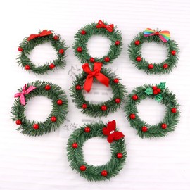 UUYYEO 10 Pcs Mini Christmas Wreaths Dollhouse Miniature Wreaths Christmas Candle Rings Garlands Red Berry Napkin Rings Xmas Tree Hanging Ornaments Bows