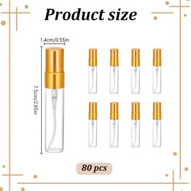 FREEBLOSS 80 PCS Mini Spray Bottles Clear Glass Perfume Bottles 5ML Portable Glass Spray Bottle Refillable Atomizer Spray Sample Containers for Travel Outdoors, Gold