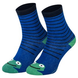 Piarini 2 Pairs of Children's Stopper Socks ABS Socks – Non-Slip Socks with Nubs Made of Cotton – Boys Girls Striped, Blue Frog, 31 - 34