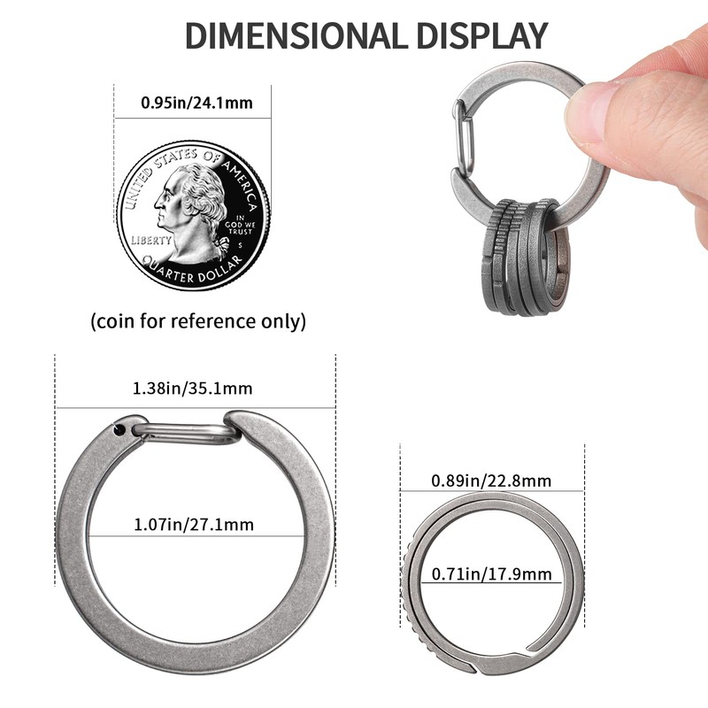 TISUR Titanium Round Carabiner Clip,Heavy Duty Key Ring Holder,Spring O