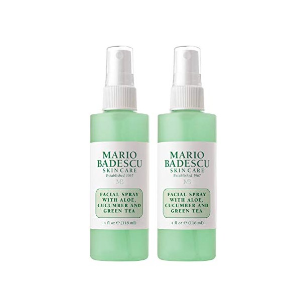 Mario Badescu Facial Spray with Aloe, Cucumber and Green Tea for All Skin Types | Face Mist that Hydrates & Invigorates | 4 Fl Oz(Pack of 2)