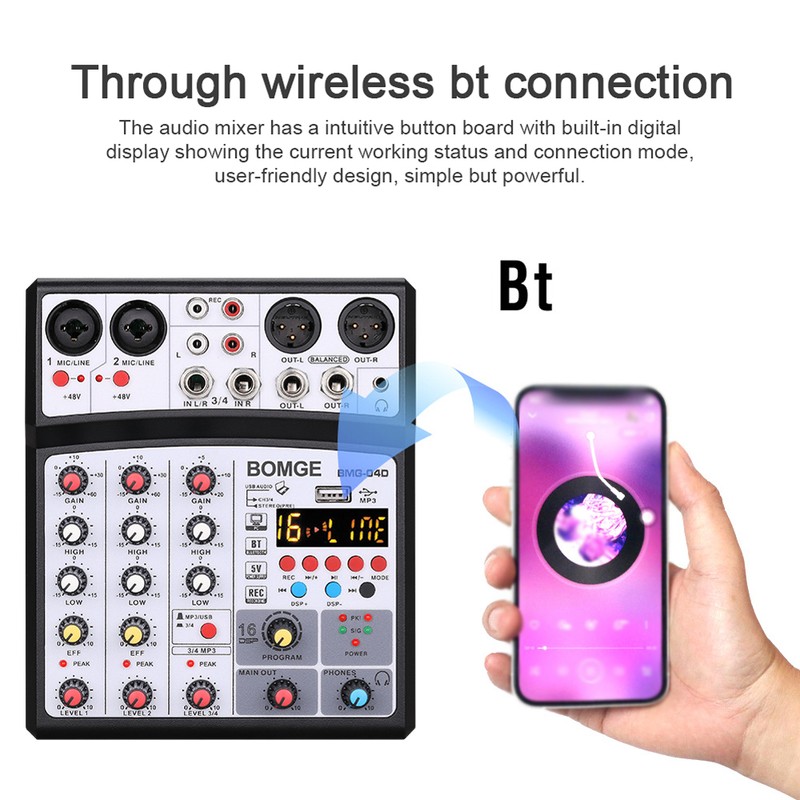 Portable 4 Channels BT Audio Sound Mixer Multifunctional Mixing DJ