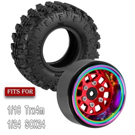 RCYouHott RC Aluminum 1.3 Wheels Tires for SCX24 TRX4M 1/18 1/24 RC Crawler Car.1.3 Beadlock Wheel Tires Set,1.3 Beadlock Wheels and Tires/Wheel Rims (4PCS) Red