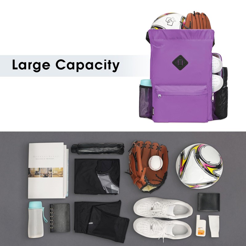 WANDF Drawstring Backpack Sports Bag with Shoe Compartment Water Resistant