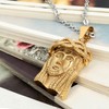 Flongo Edelstahl Anhänger Halskette Gold Golden Jesus Kopf Christus Charm